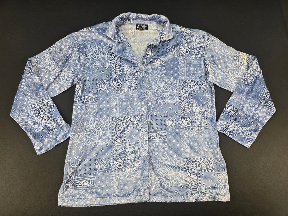 Dogg Supply by Snoop Dogg Blue Paisley Bandana Print Fleece Shirt Mens Large Y2k